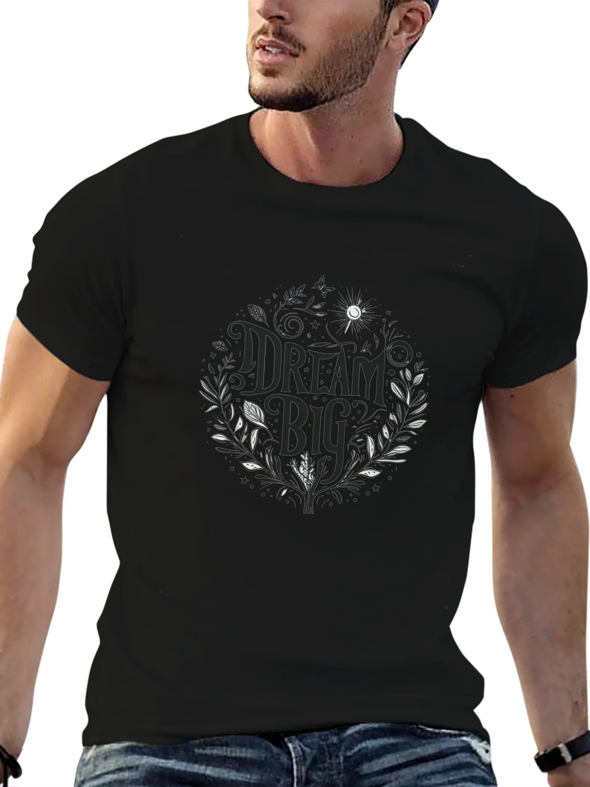 Dream Big Black Graphic Tee - Stylish Mens Cotton T-Shirt