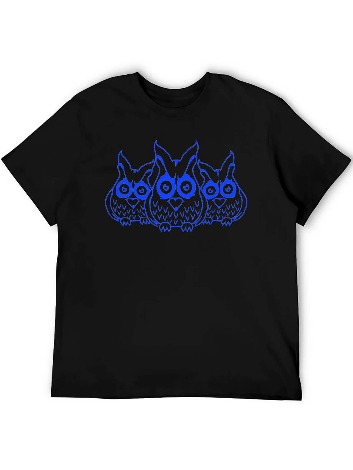Owl Trio Graphic Print T-Shirt - Black