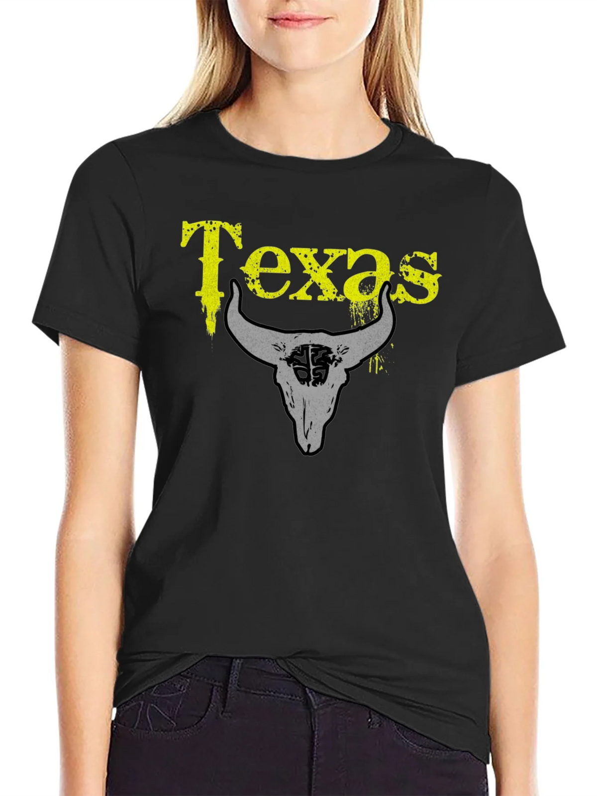 Texas Bull Skull Graphic T-Shirt - Black
