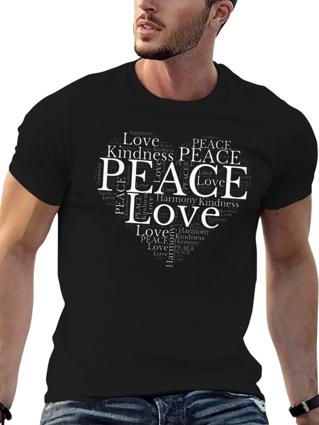 Peace & Love Heart T-Shirt - Black