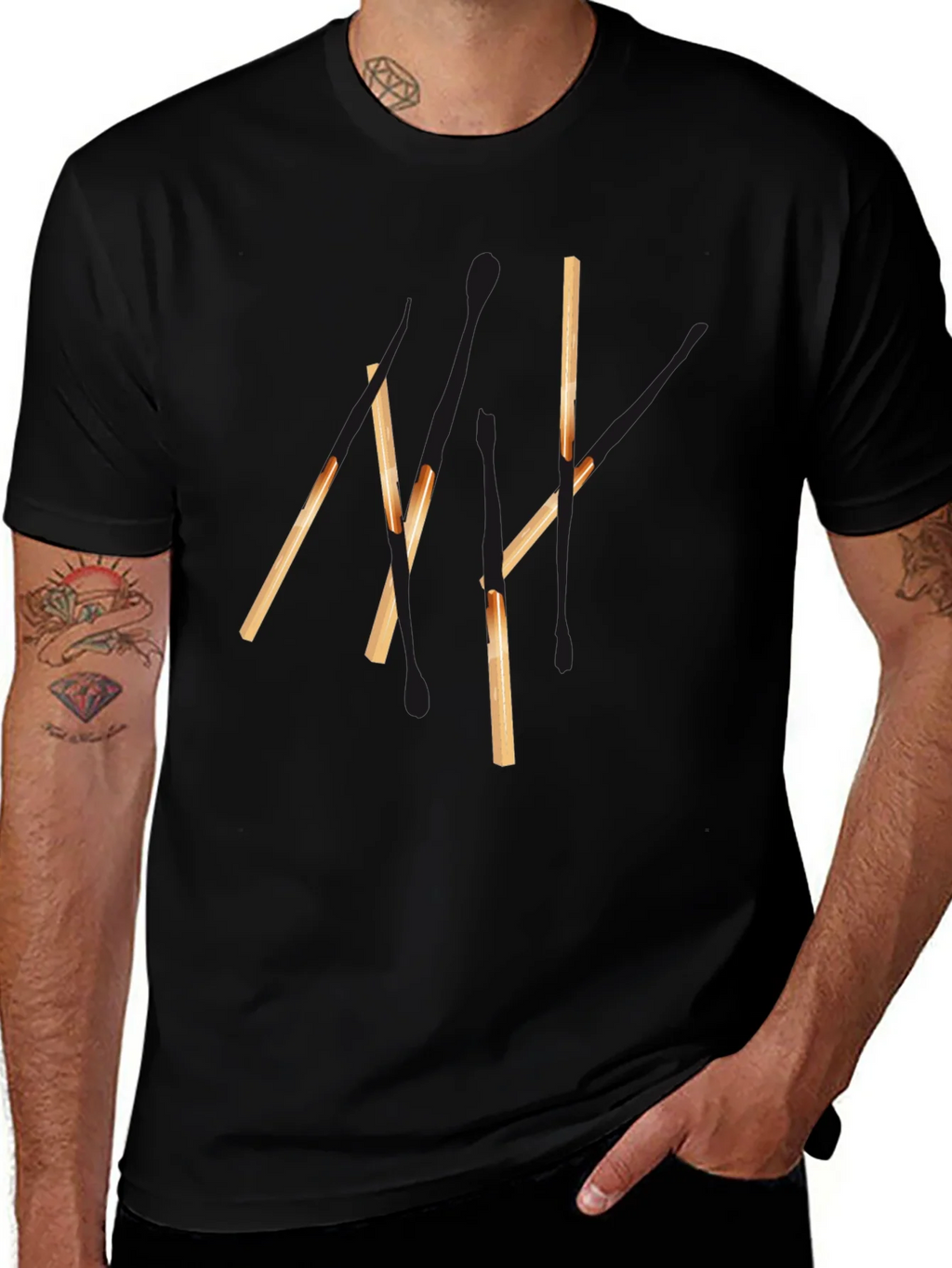 Abstract Matchsticks Graphic Black T-Shirt