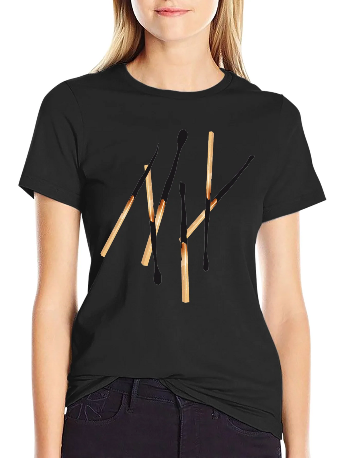Abstract Matchsticks Graphic Black T-Shirt