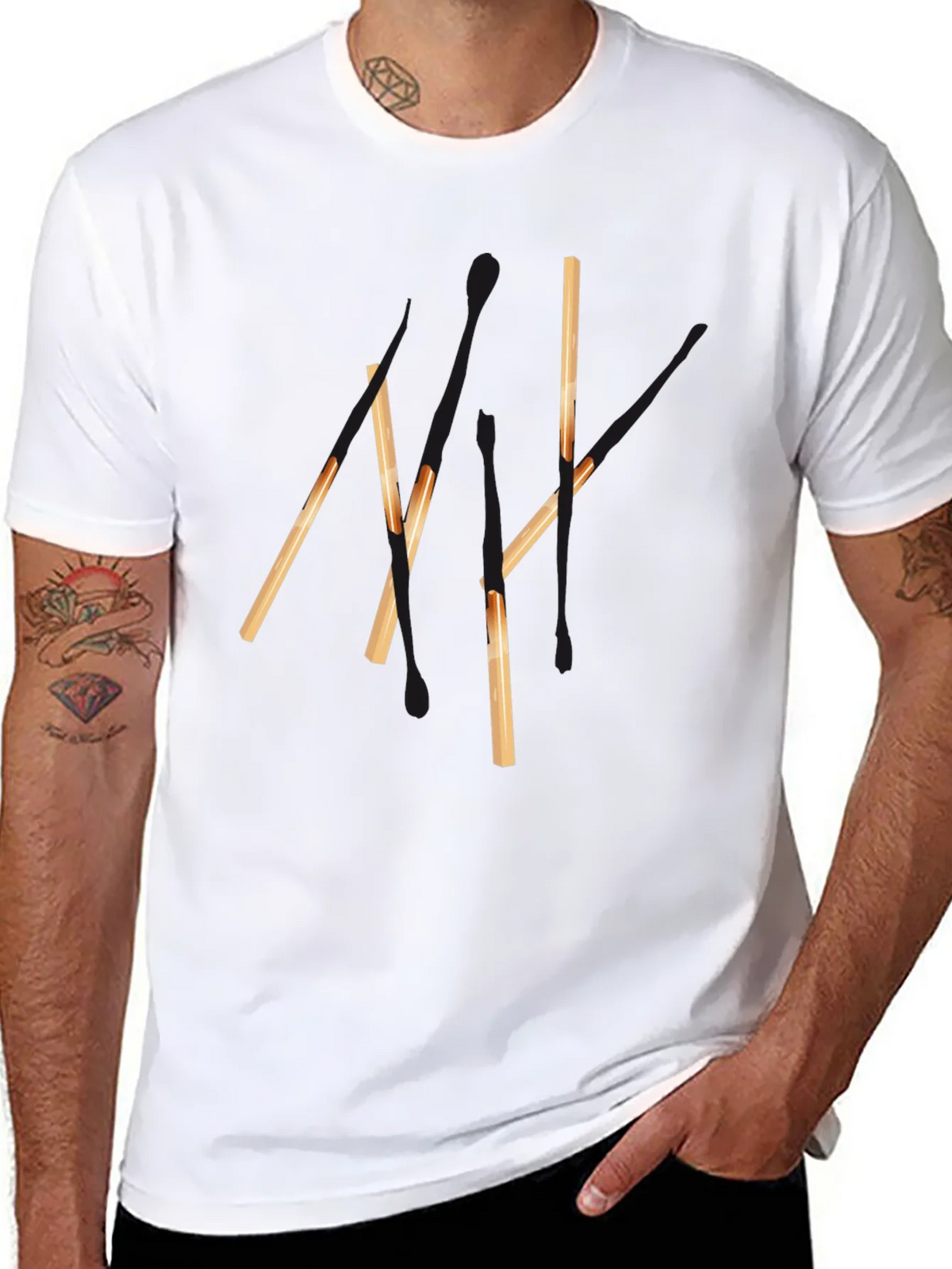Abstract Matchsticks Graphic Black T-Shirt