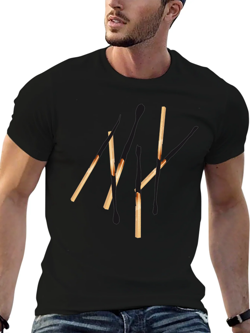 Abstract Matchsticks Graphic Black T-Shirt