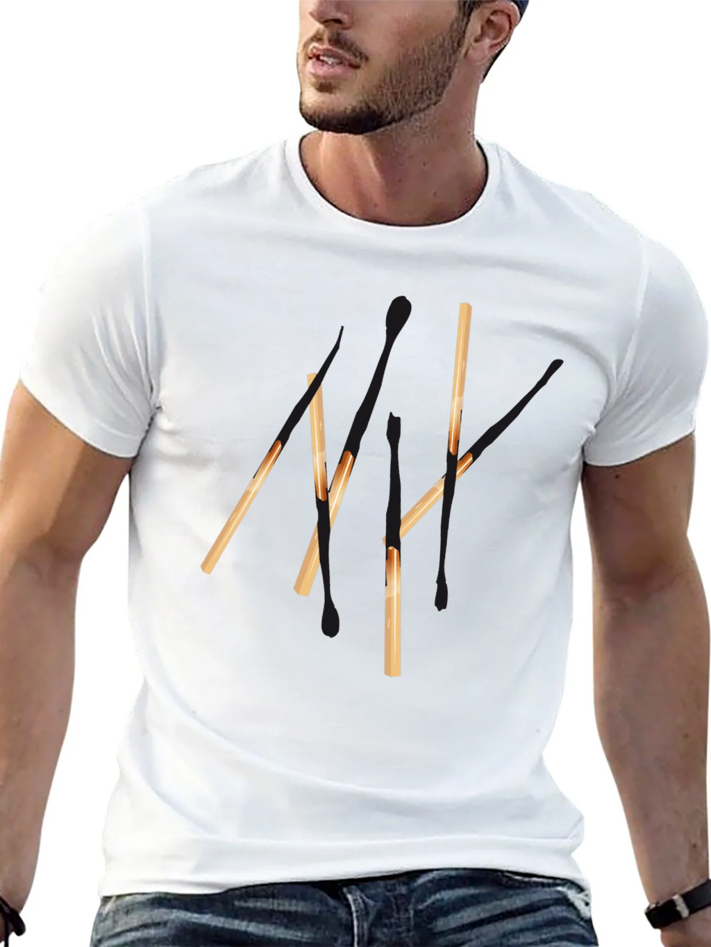 Abstract Matchsticks Graphic Black T-Shirt