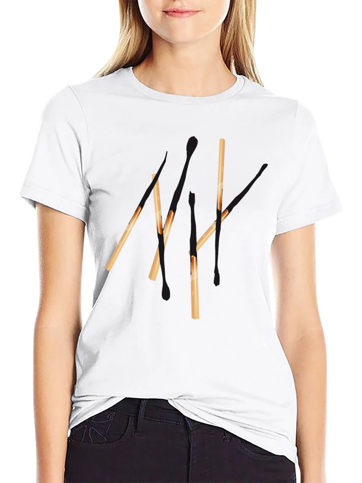 Abstract Matchsticks Graphic Black T-Shirt