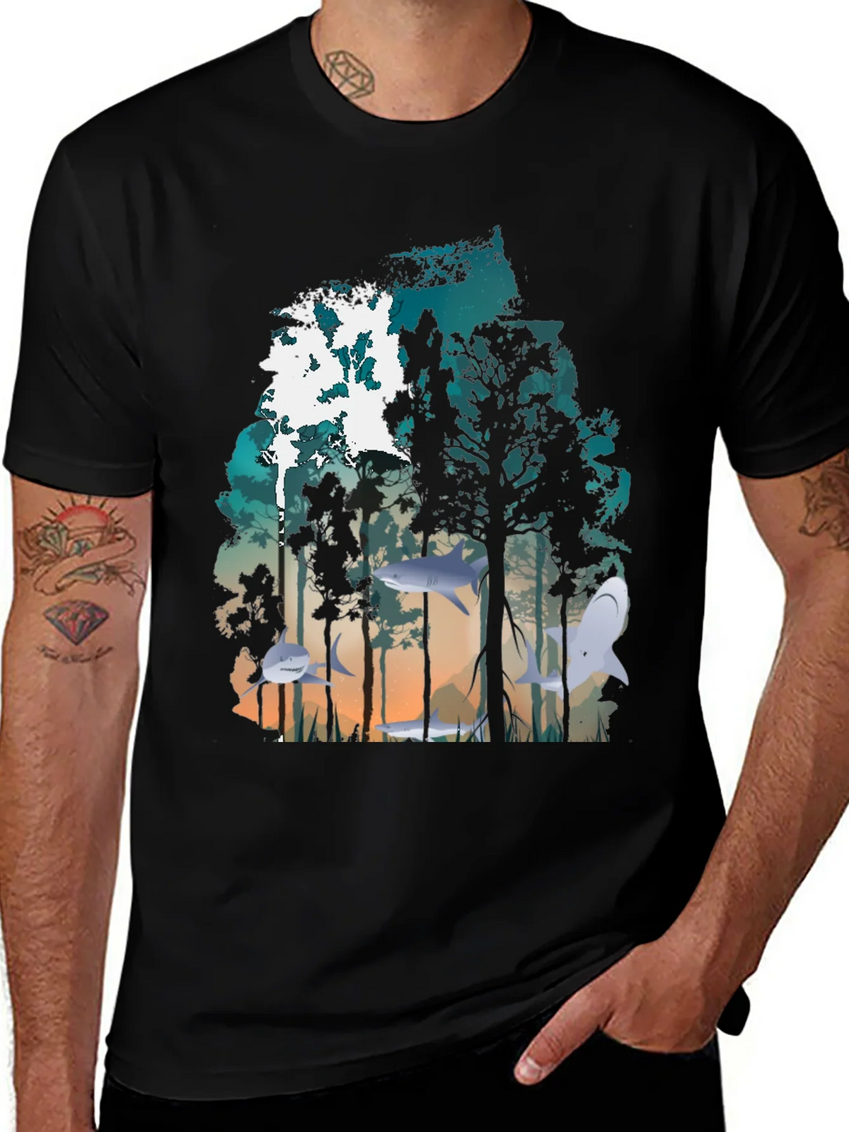 Shark Forest Graphic Tee - Unique Nature Inspired Design