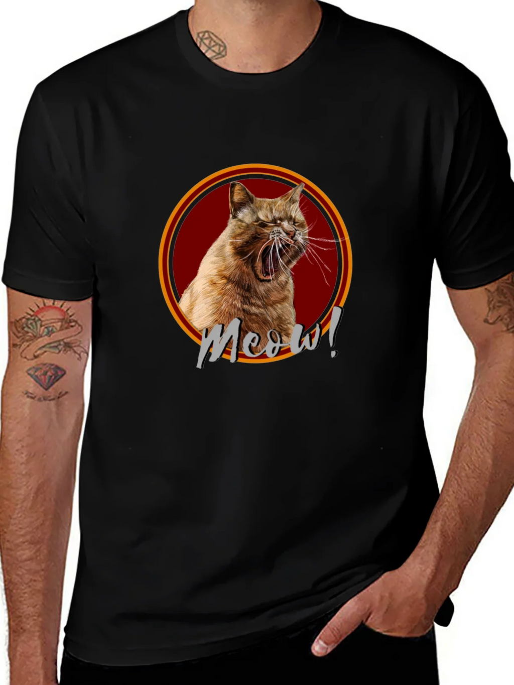 Meow! Cat Graphic Print Black T-Shirt