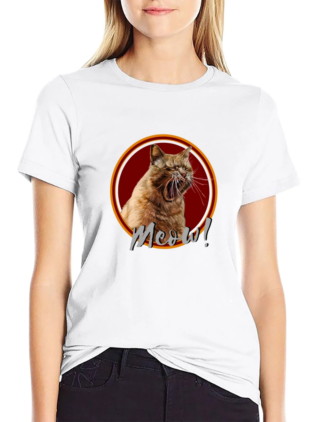 Meow! Cat Graphic Print Black T-Shirt