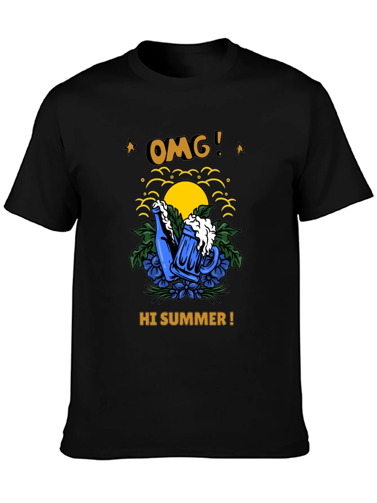 OMG! Hi Summer T-Shirt - Beer Mug & Sunset Graphic Tee