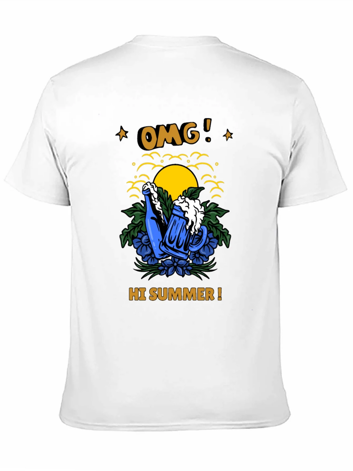 OMG! Hi Summer T-Shirt - Beer Mug & Sunset Graphic Tee