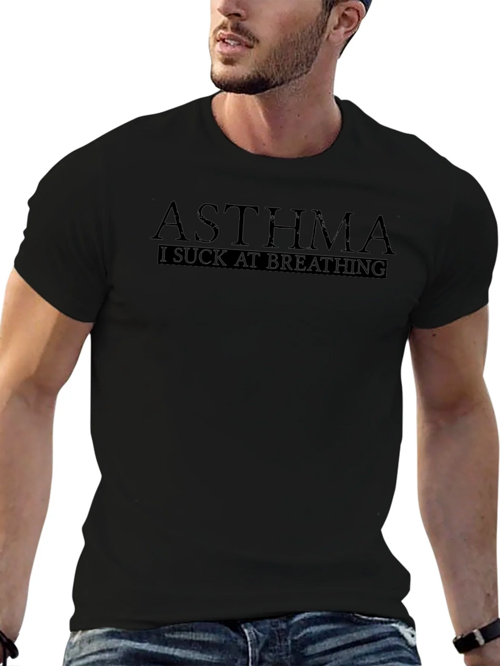 Asthma I Suck At Breathing Black T-Shirt