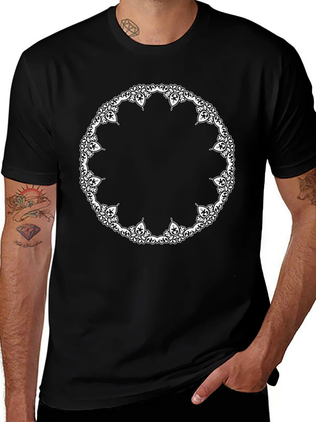 Black T-Shirt with Ornate Circle Design