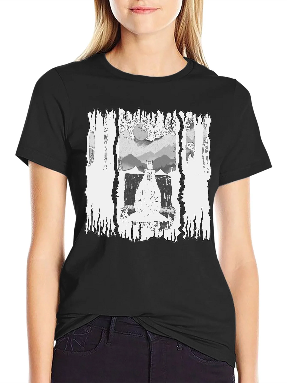 Monochrome Bear Graphic Tee - Mens Black T-Shirt