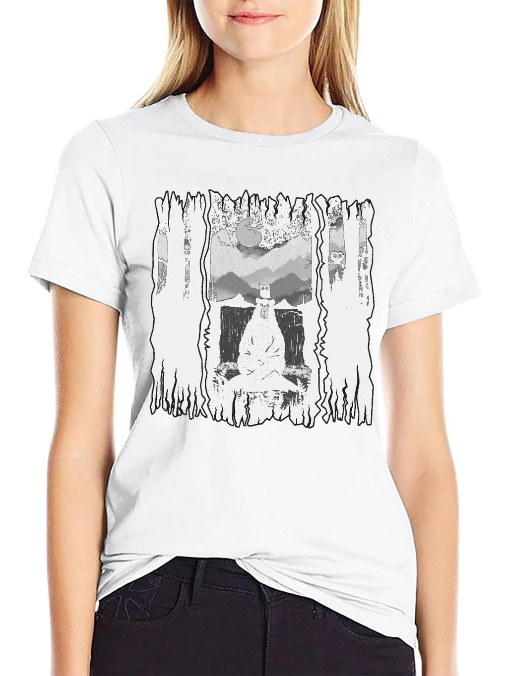 Monochrome Bear Graphic Tee - Mens Black T-Shirt