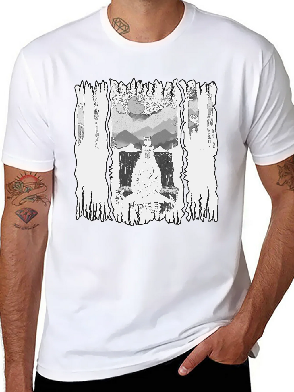 Monochrome Bear Graphic Tee - Mens Black T-Shirt