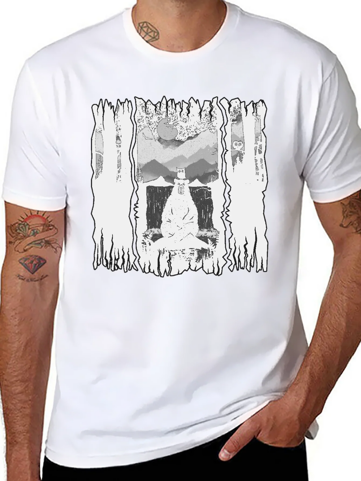 Monochrome Bear Graphic Tee - Mens Black T-Shirt
