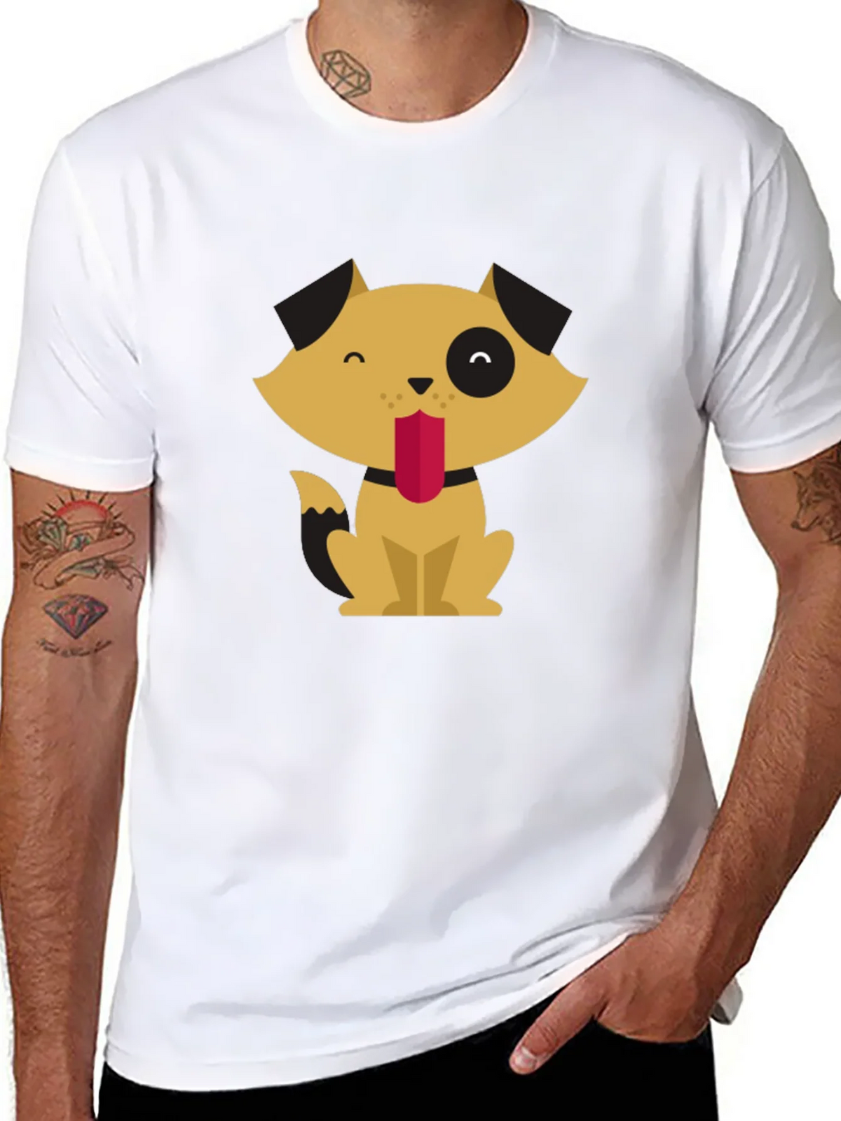 Cute Cartoon Dog Graphic Tee - Black