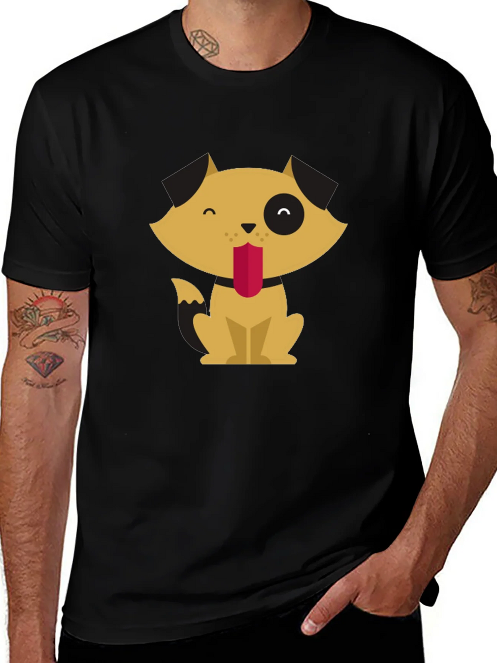 Cute Cartoon Dog Graphic Tee - Black