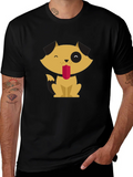 Cute Cartoon Dog Graphic Tee - Black