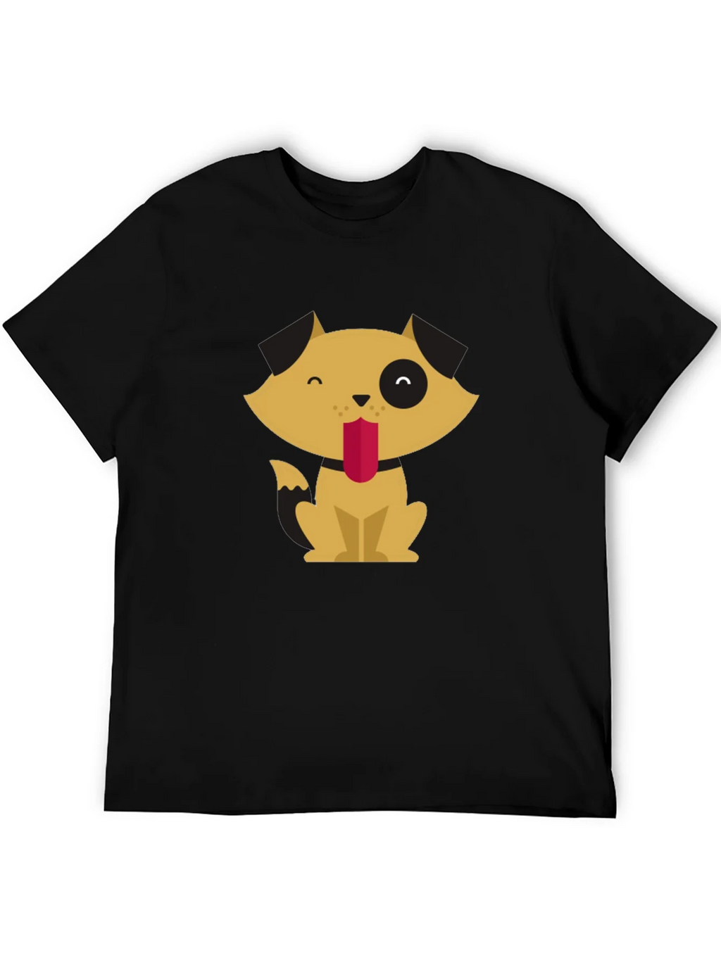 Cute Cartoon Dog Graphic Tee - Black