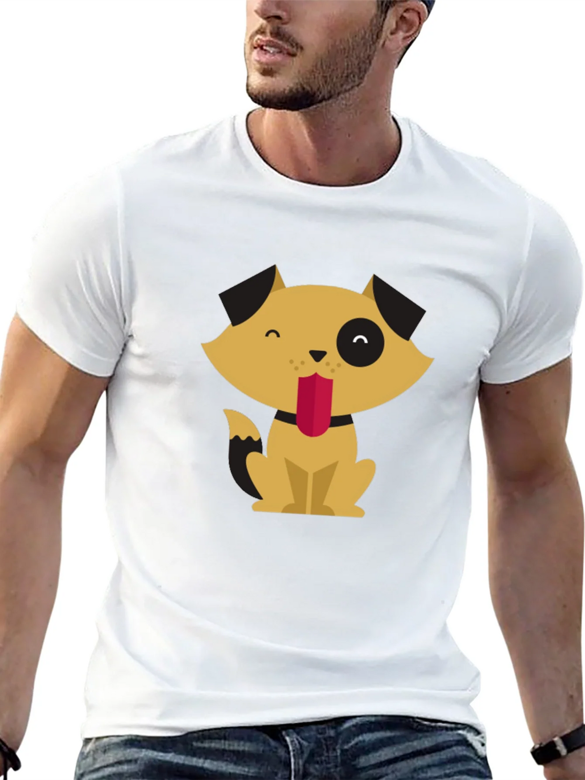Cute Cartoon Dog Graphic Tee - Black