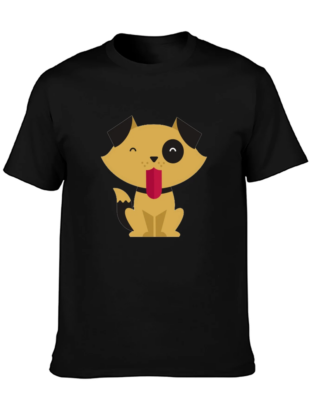 Cute Cartoon Dog Graphic Tee - Black