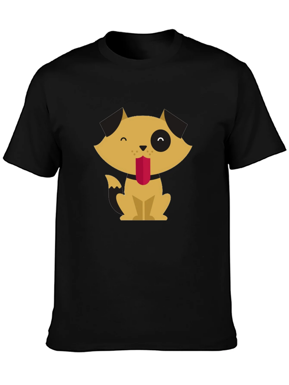 Cute Cartoon Dog Graphic Tee - Black