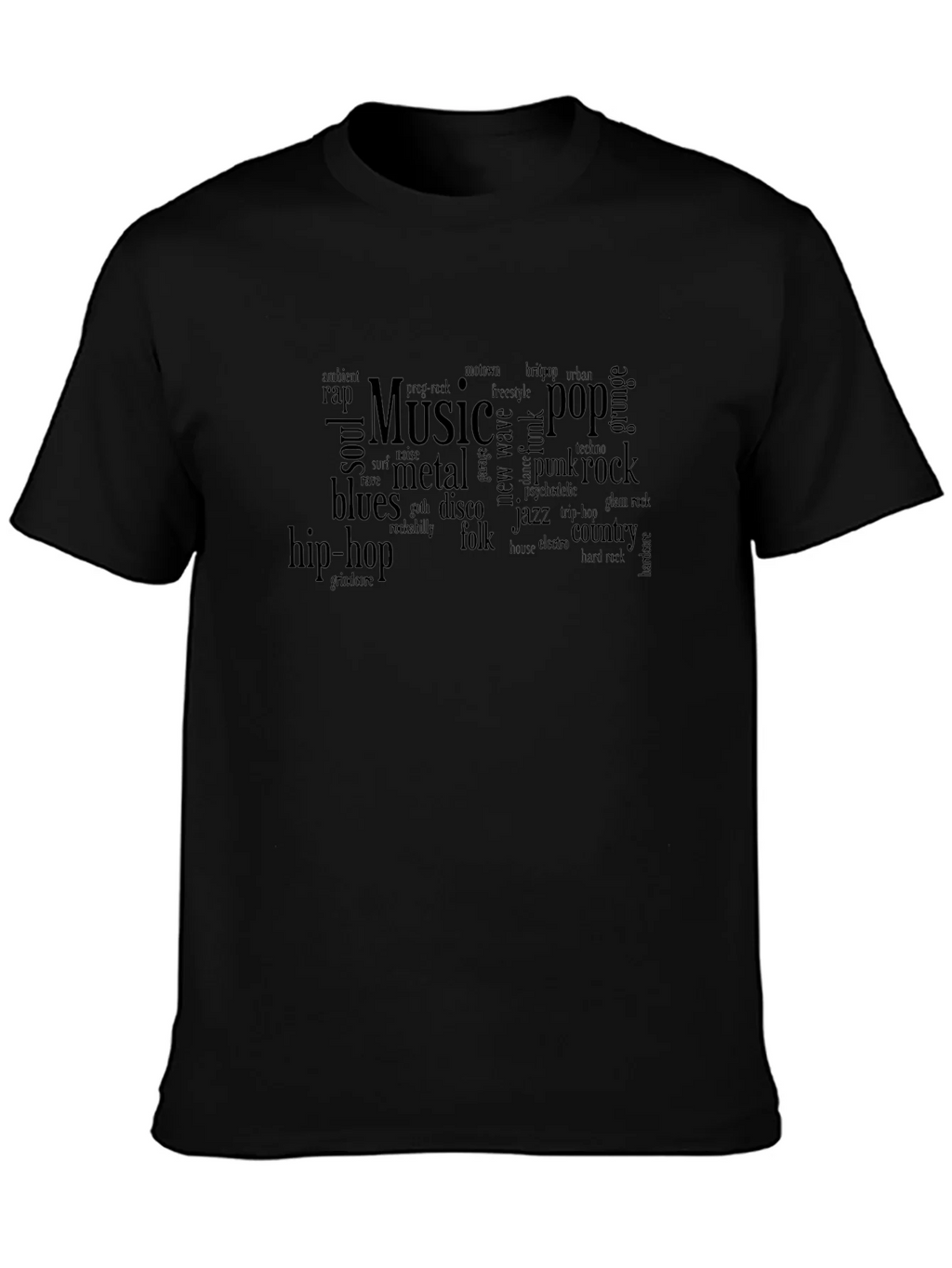 Music Genre Word Cloud T-Shirt - Black