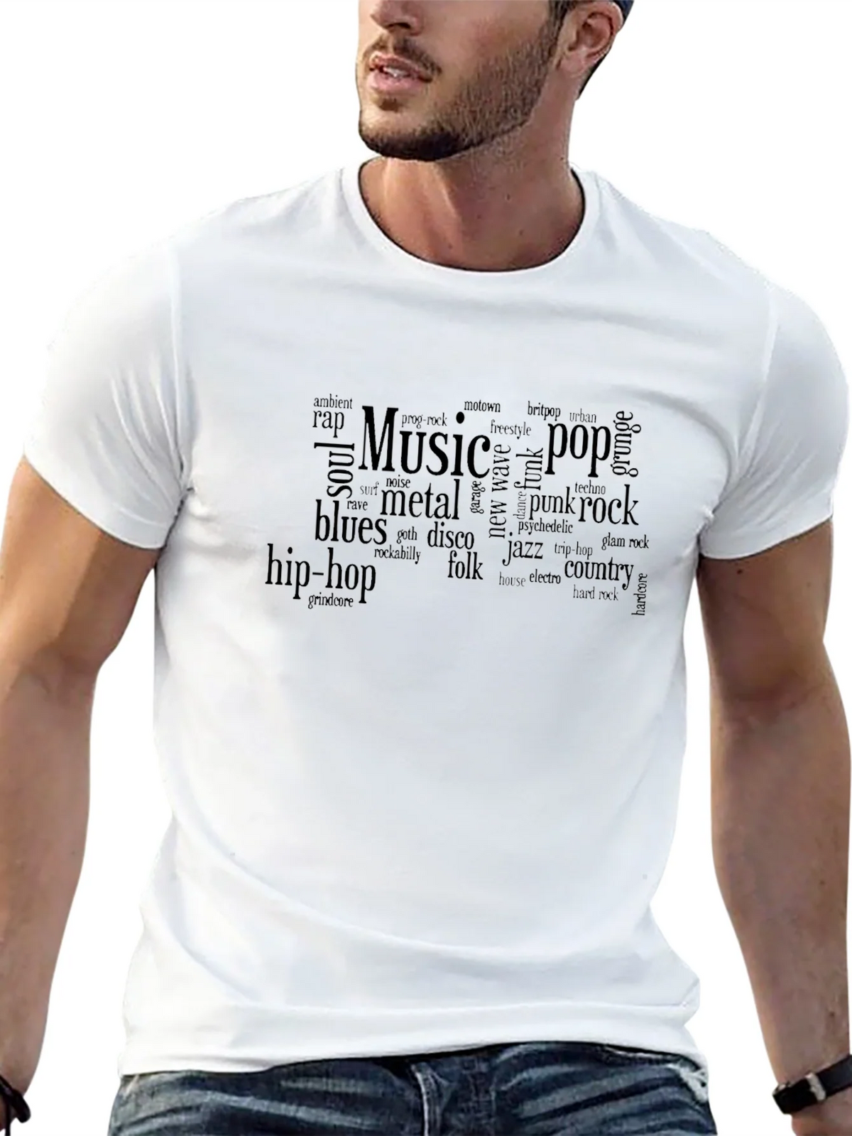 Music Genre Word Cloud T-Shirt - Black