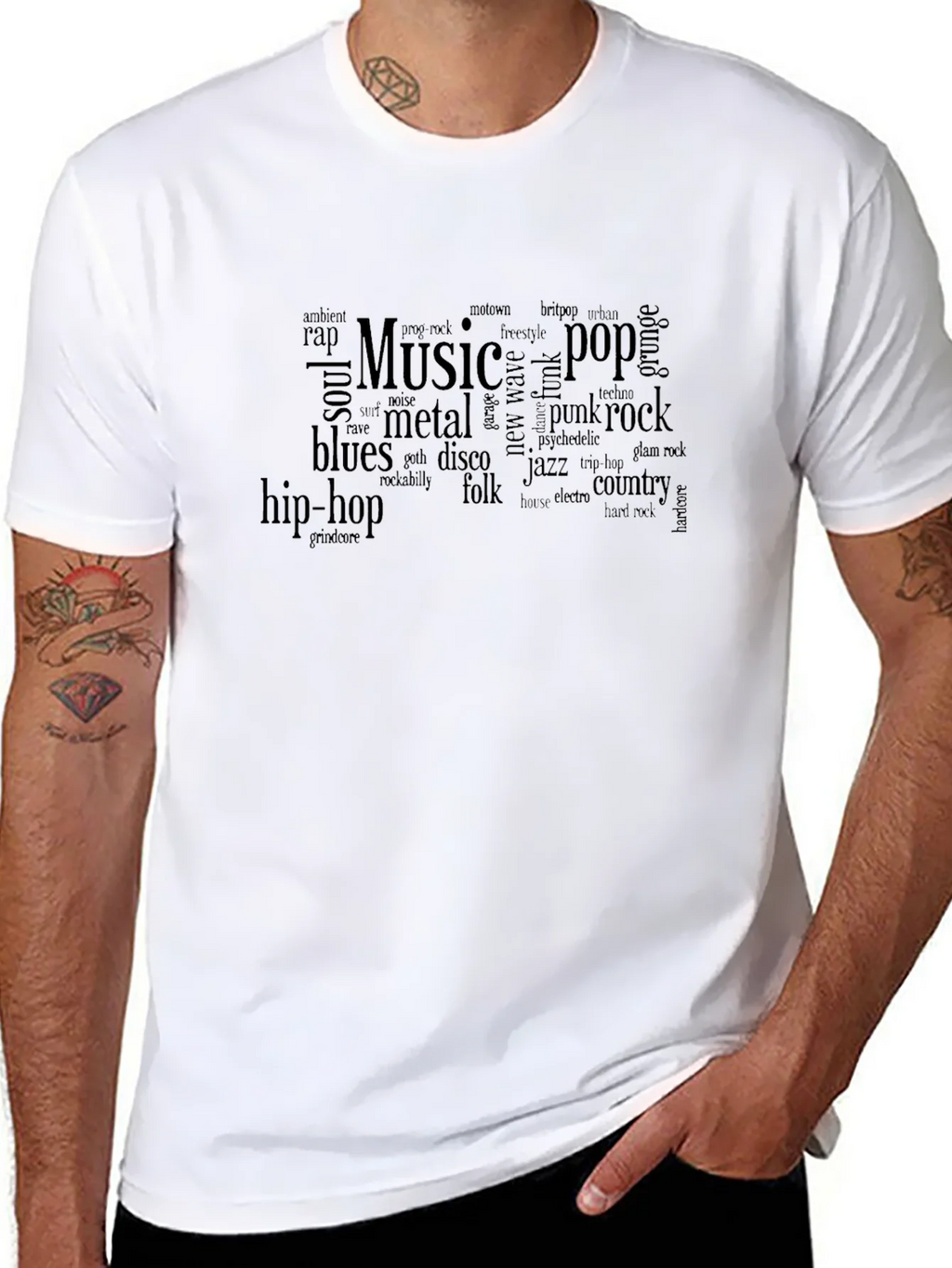 Music Genre Word Cloud T-Shirt - Black