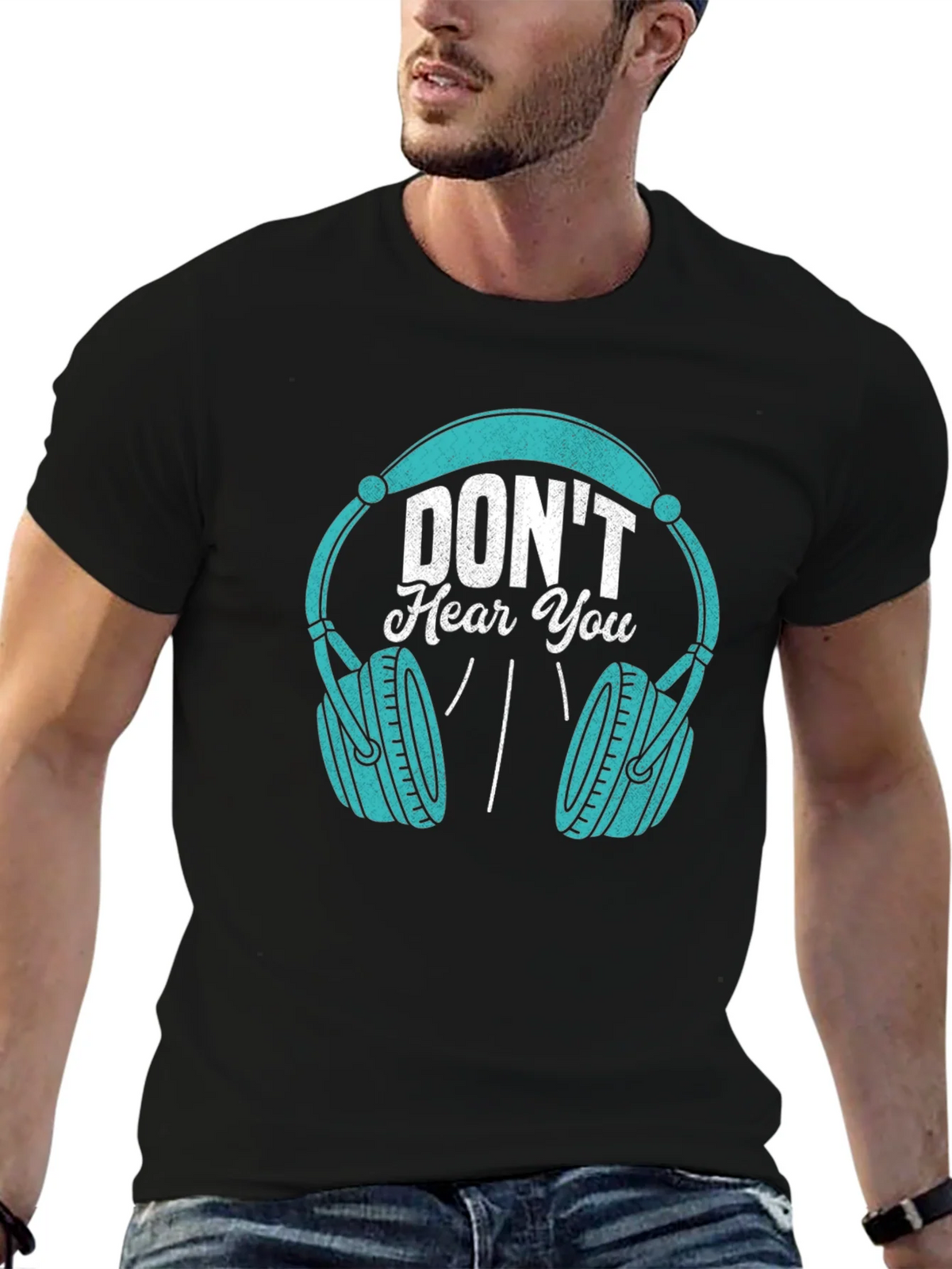 Dont Hear You Headphones Black T-Shirt