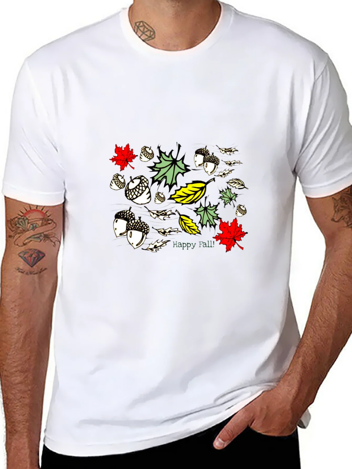 Fall Leaves & Acorn Black Graphic Tee