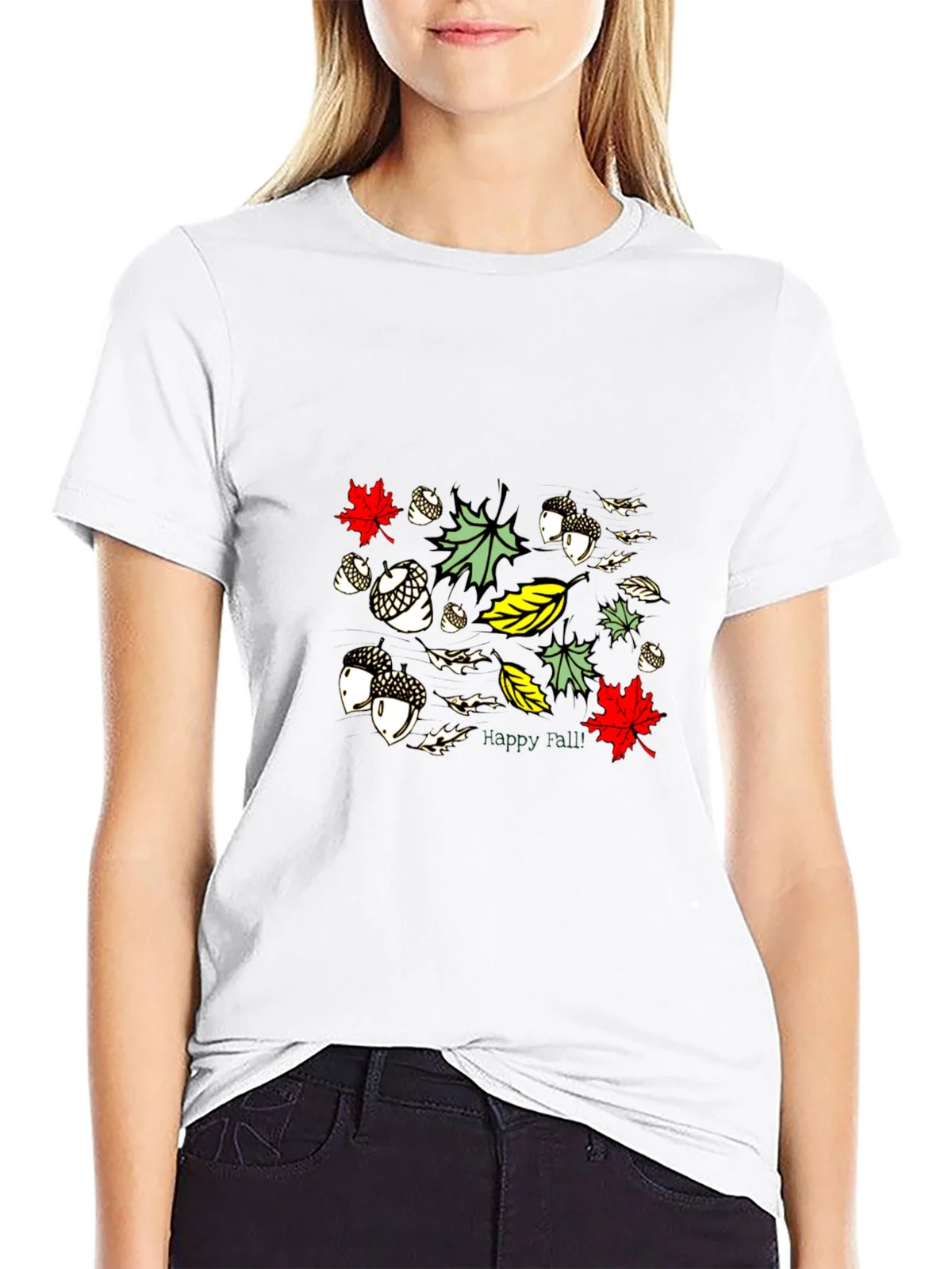 Fall Leaves & Acorn Black Graphic Tee