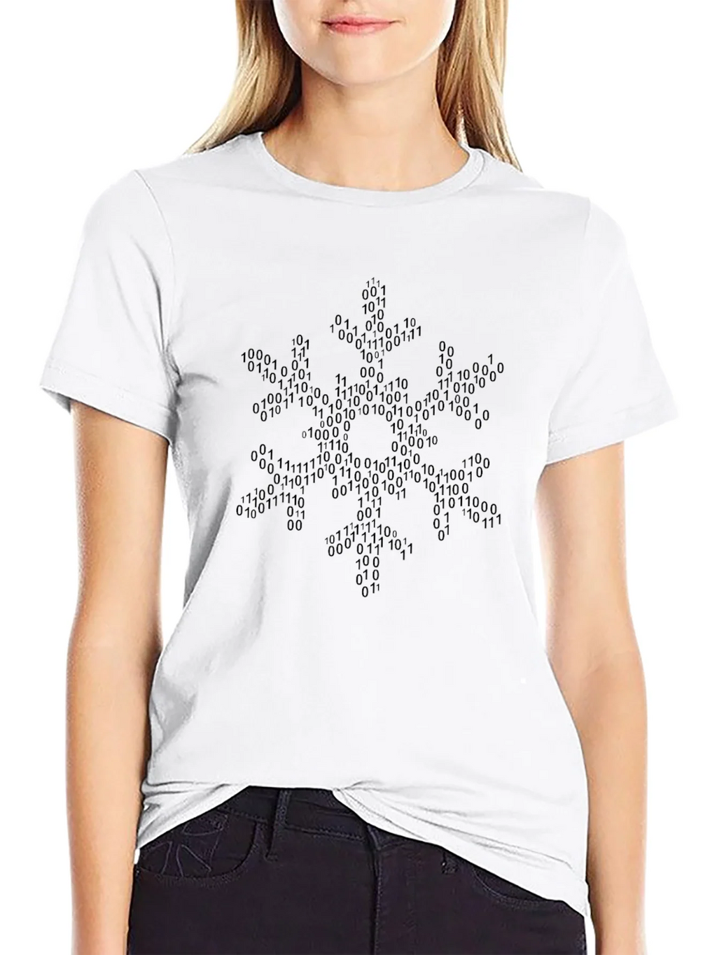 Binary Code Snowflake Graphic Tee - Black
