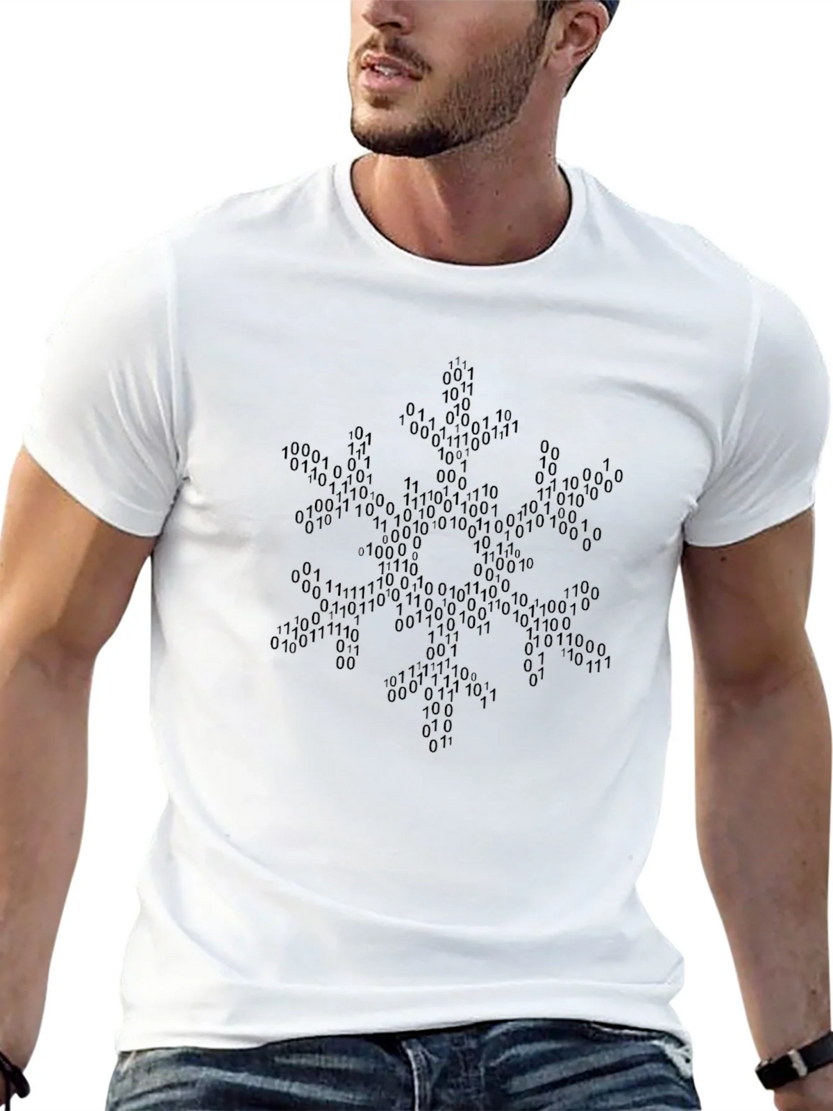 Binary Code Snowflake Graphic Tee - Black